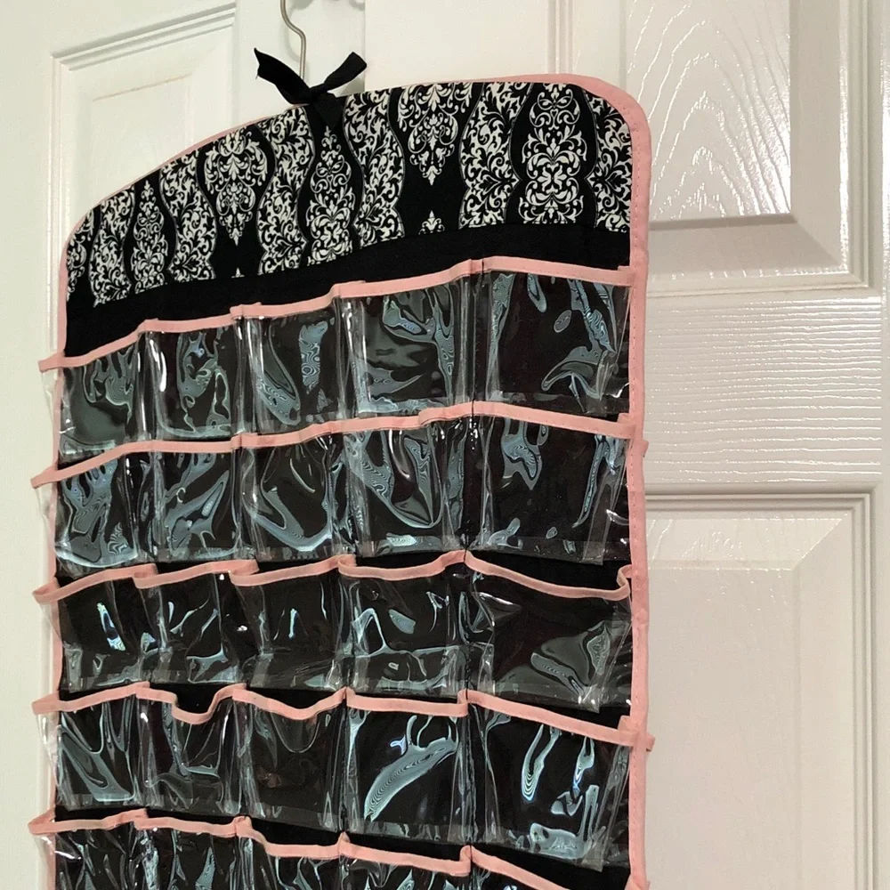 Over-the-Door Jewelry Organizer Black Double Side Multi Clear Pockets